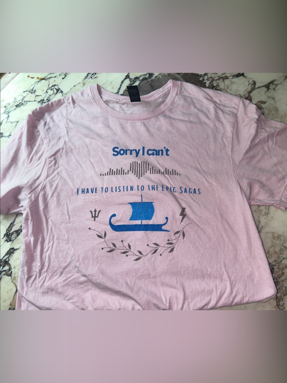 Gildan Pink Short Sleeve Tee with Blue Graphic
